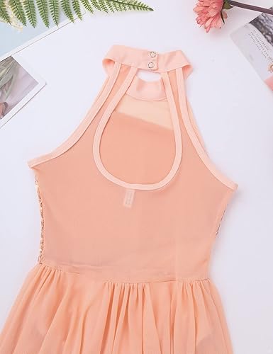 Miniatura 9 de YiZYiF Vestido de baile de lentejuelas para niñas y niñas, leotardo de ballet, cuello alto, vestido de lírica, traje de rendimiento irregular