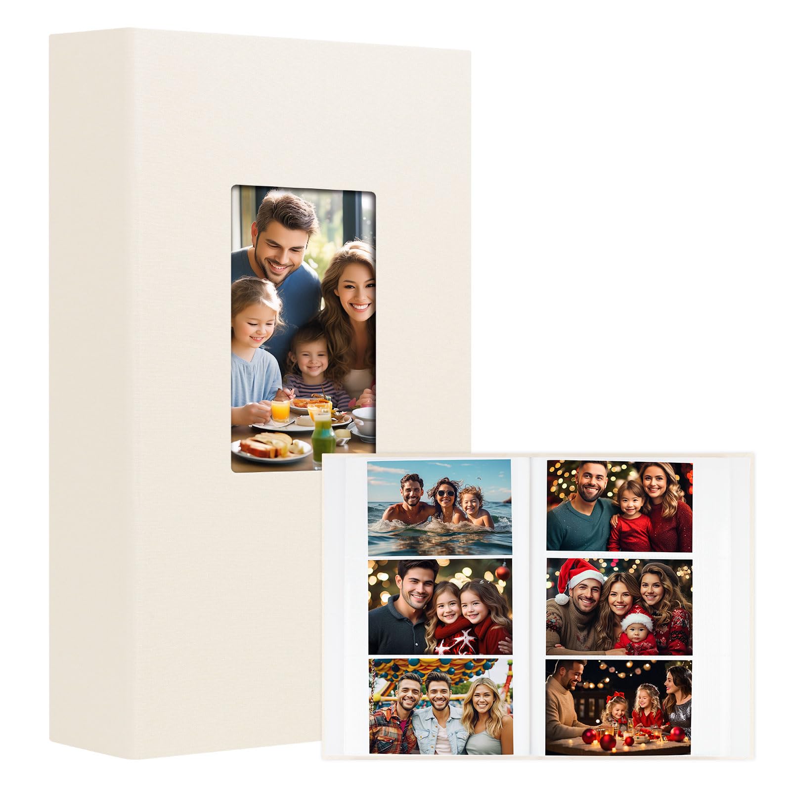 Album photo 10x15 cm grand format 360 photos beige avec pages de protection sans acide