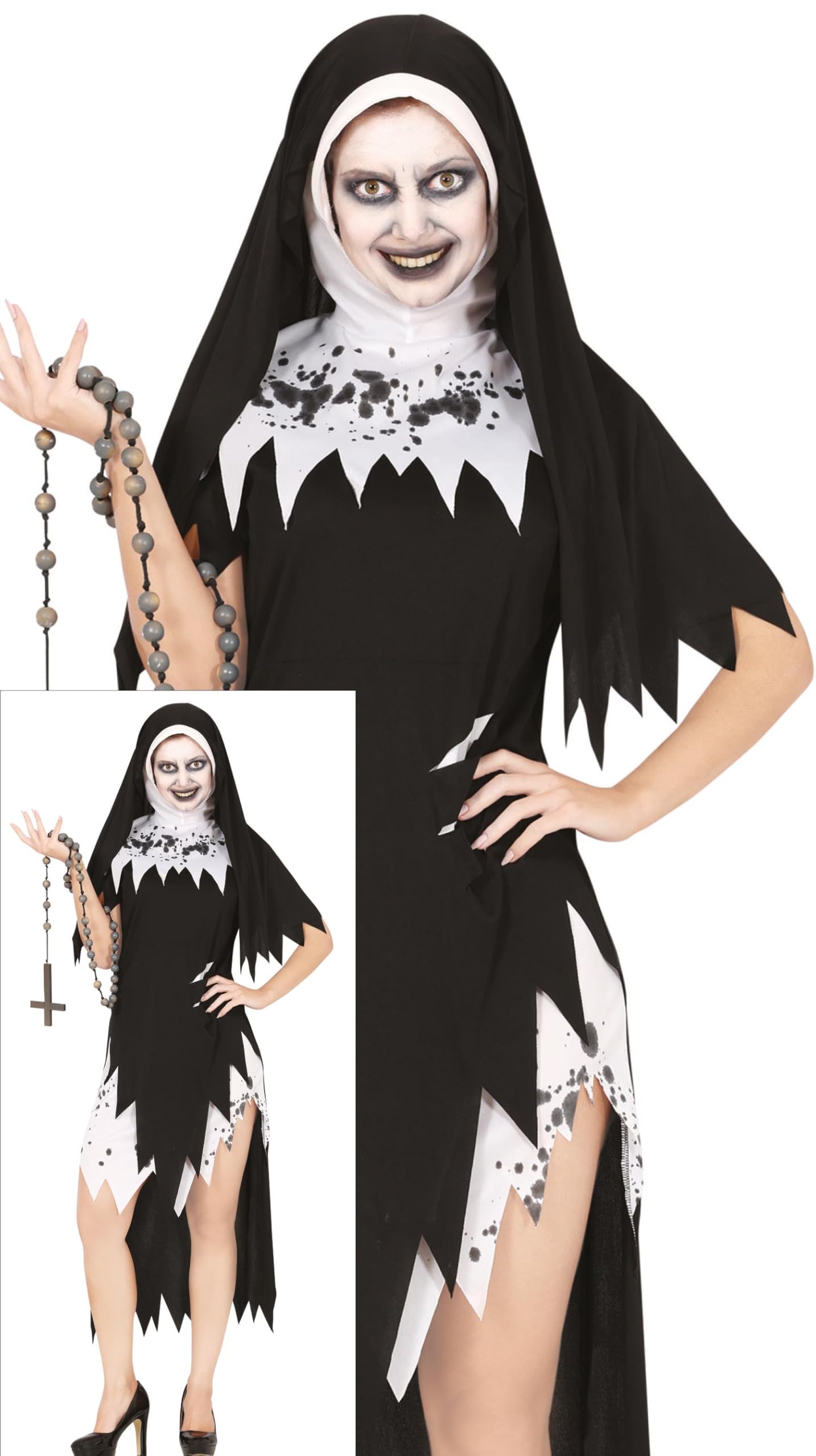 FIESTAS GUIRCA Sexy Nun Women Fancy Dress Costume - Zombie Nun Costume including Nun Veil and Short Nun Dress - Halloween Costumes for Women Size M