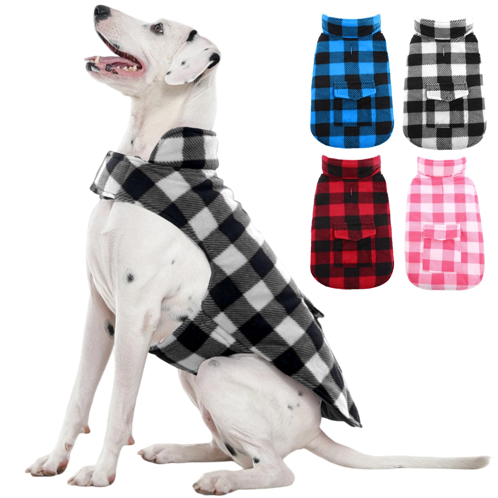 Kuoser Dog Winter Coat, Windproof Dog Fleece Jacket British Style Plaid Cold Weather Doggie Vest Coats, Reversible Cozy Warm Pet Clothes Apparel for