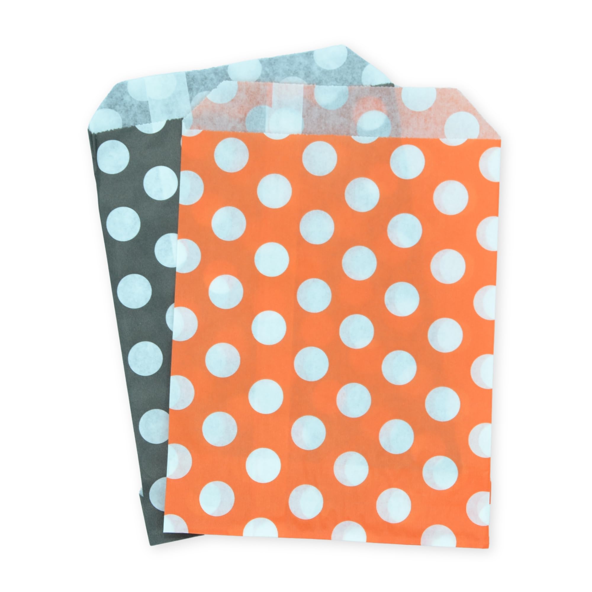 celloexpress 7" x 9" Black & Orange Polka Dot Paper Sweet Bags - Classic Confectionery Gift Shop Goodie Party Bags (Pack of 250)