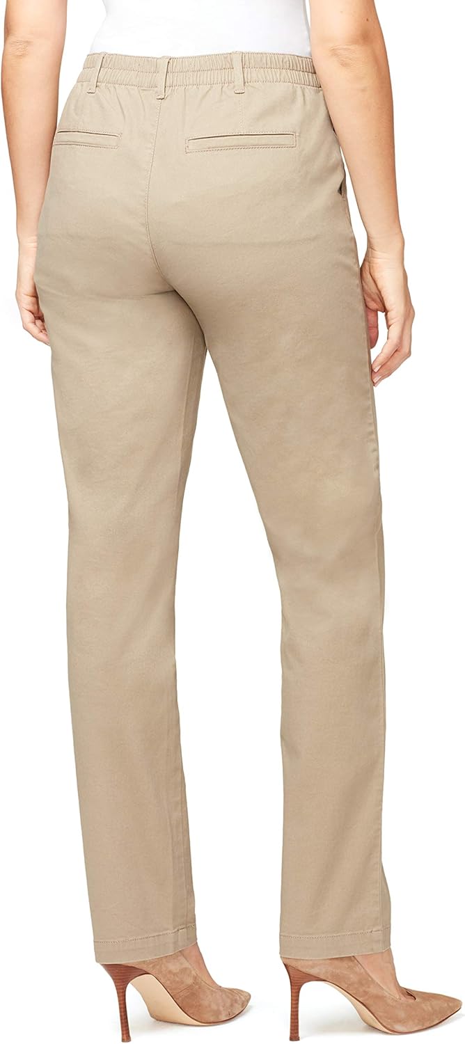 Gloria Vanderbilt Women's Rear Elastic High Waist Pleated Chino Pants at  Women’s Clothing store