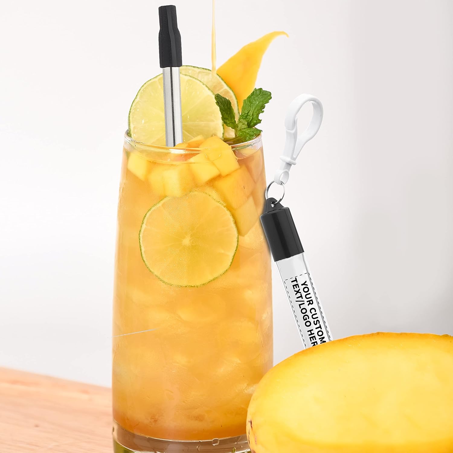 Custom Retractable Metal Straw with Case and Brush Set of 100, Personalized Bulk Pack - Convinient and Reusable, Perfect for Weekend Getaway, Camping, Beach and Outdoor - Silver