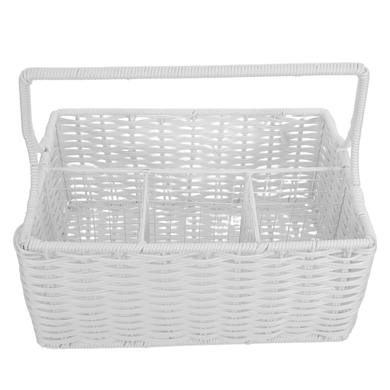 Cabilock Portacubiertos de Tejido Sintético Tipo Ratán Claro, Cesta Rectangular con Divisiones para Cubiertos y Palillos, Organizador Estrecho para Tenedores y Cucharas, Adecuado