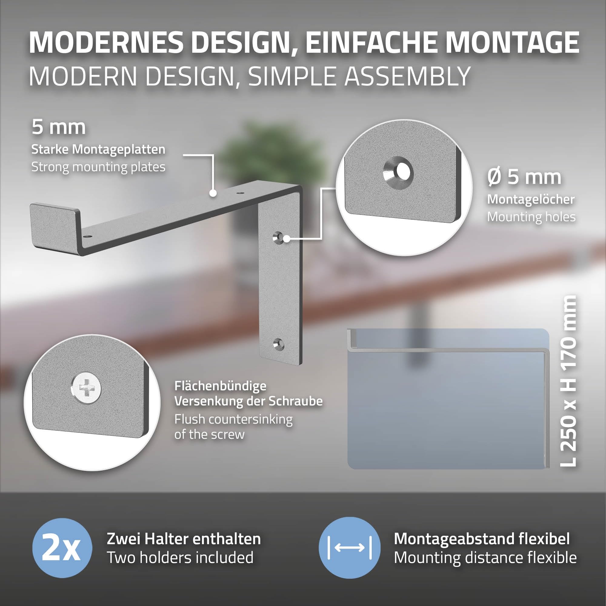 ML-Design Set 4 Staffe per Mensole a L in Metallo Grigio 25 x 4 x 14,5 cm Supporti Angolari per Ripiani Peso Massimo 50 kg con Materiale di Montaggio a Parete Incluso Scaffalature a Muro