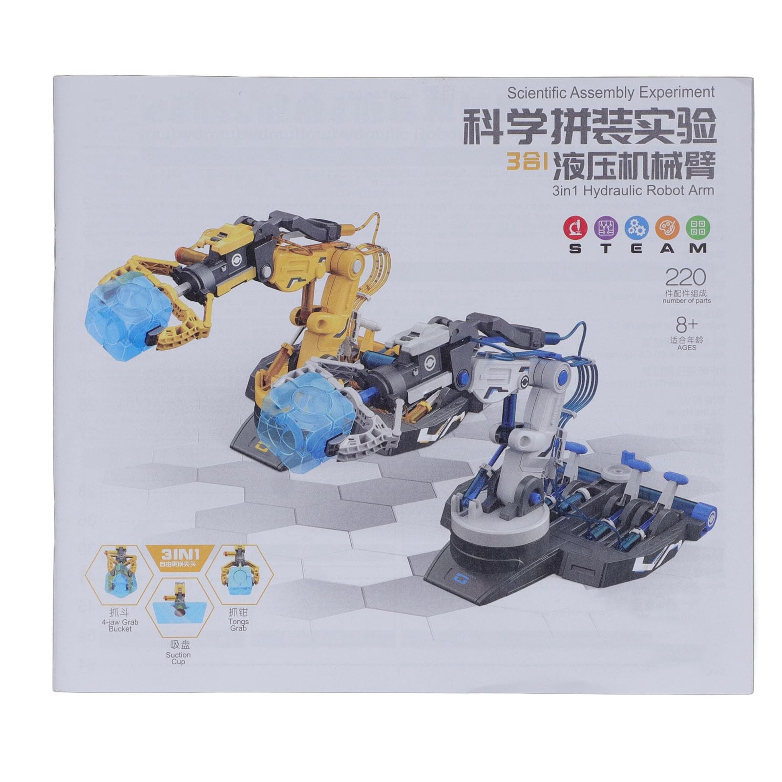 Kit Braccio Robot Idraulico, Giocattolo Braccio Meccanico per | Non Sono Necessarie Batterie, Idraulico Alimentato Ad Acqua, Base Girevole a 270°, Include Morsetto e Ventosa