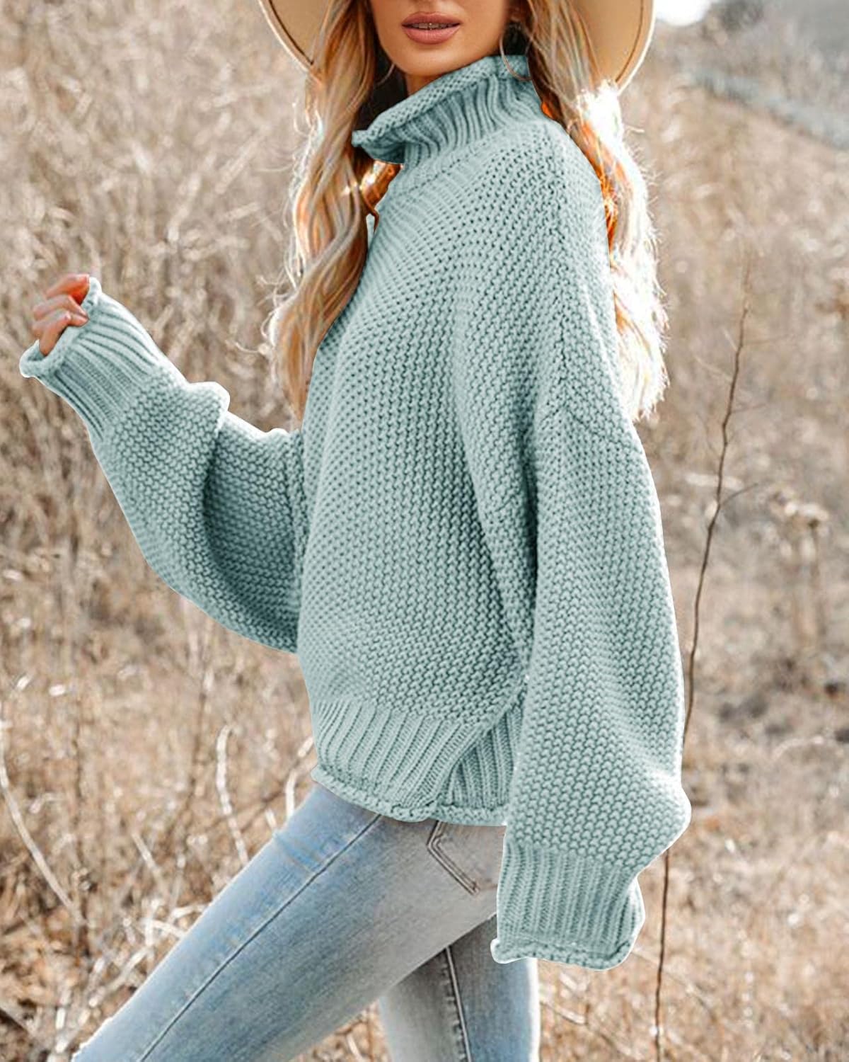 Saodimallsu Womens Turtleneck Oversized Sweaters Batwing Long Sleeve Pullover Loose Chunky Knit Jumper - Image 2