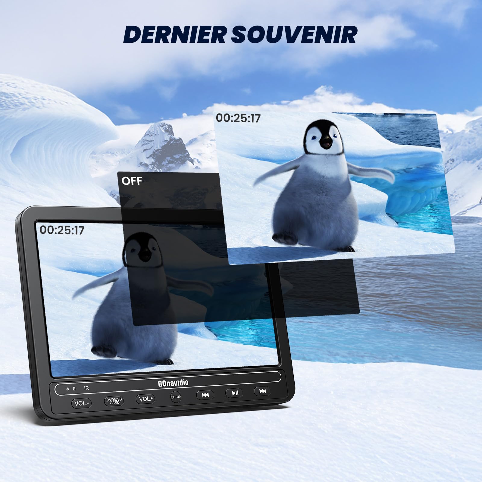 GOnavidio 10,1" Lecteur DVD Voiture 2 Ecrans pour Enfant avec 2 Casques, Région Libre,ecrans Voiture Enfant de 5 Heures pour Voyage,Prise en Charge USB/SD(Un Lecteur et Un Moniteur)