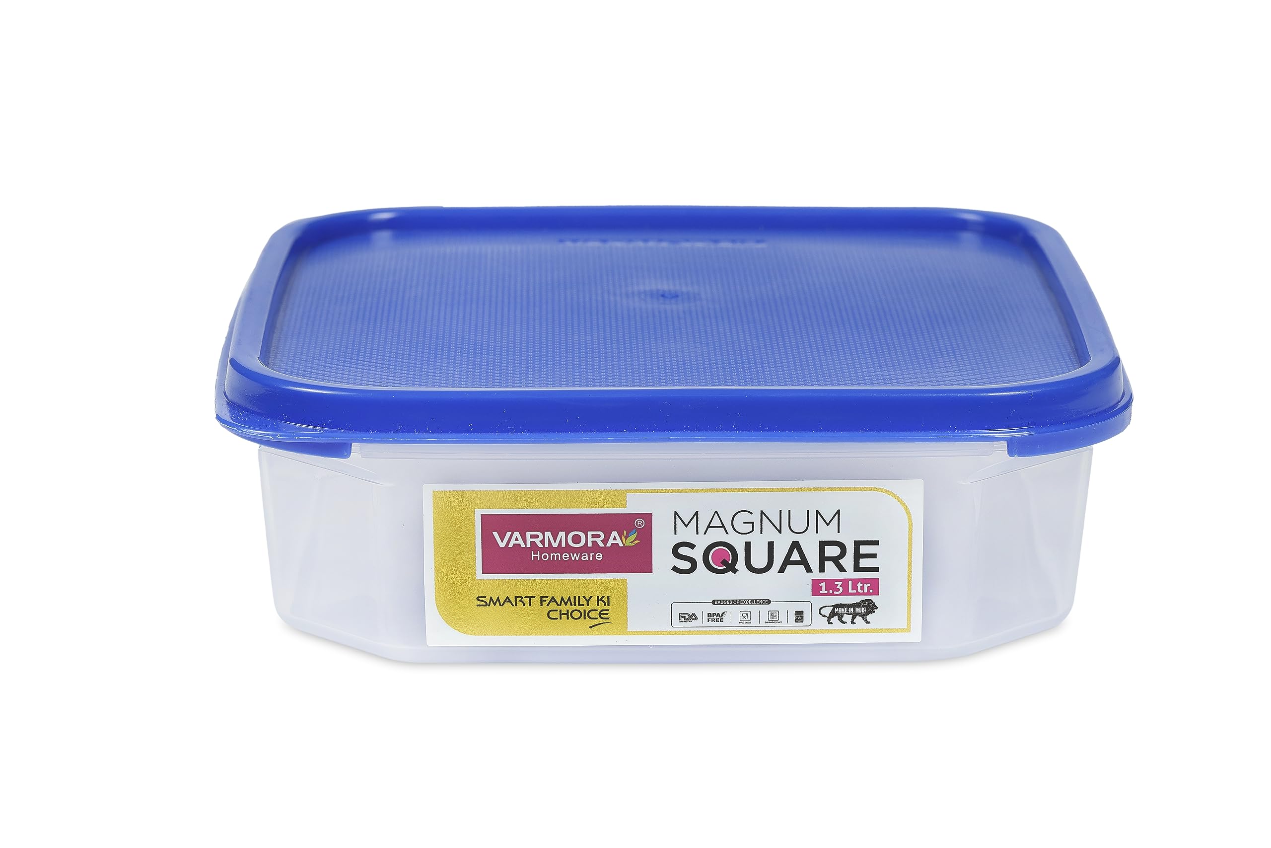VarmoraMagnum Square Smart Kitchen Storage Plastic Container – Blue Lid (1.3 Litres)(Pack of 2)