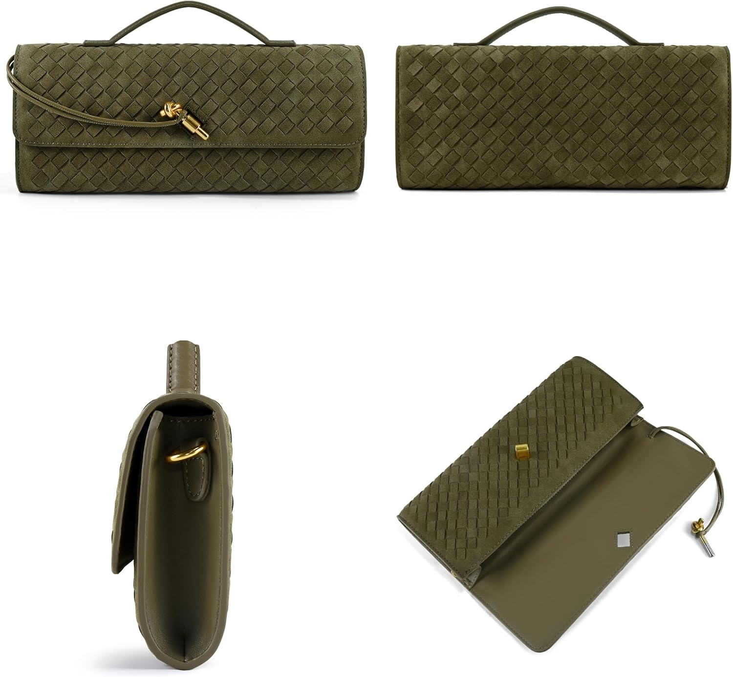 Woven Clutch Purses for Women, Formal Satchel Leather Evening Bag Shoulder Handbag - Image 7