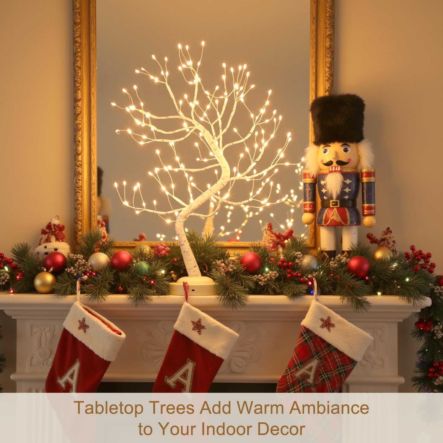 [Timer] 108 LED Artificial Birch Tree Lights for Christmas Decorations Indoor, Battery/USB Operated Tabletop Bonsai Fairy Light Spirit Tree Lamp for Home Party Bedroom Wedding Holiday, Warm White