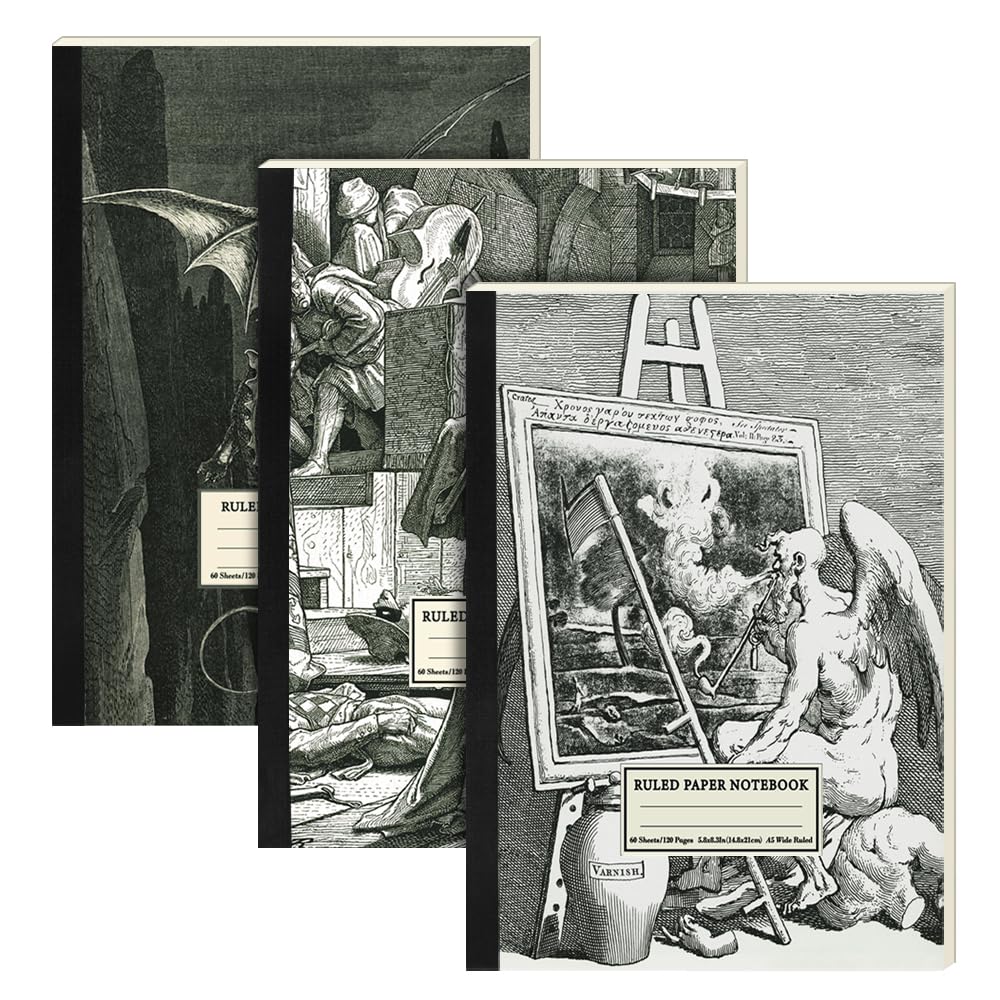 Mifuner 3Pcs A5 Lined Paper Journaling Notebook, 5.8x8.3In Wide Ruled Paper Notebooks for Work, 60 Sheets(120Pages) Hardcover Ruled Notebooks, Variety of Cover Designs Ruled Notepad. Black White 3