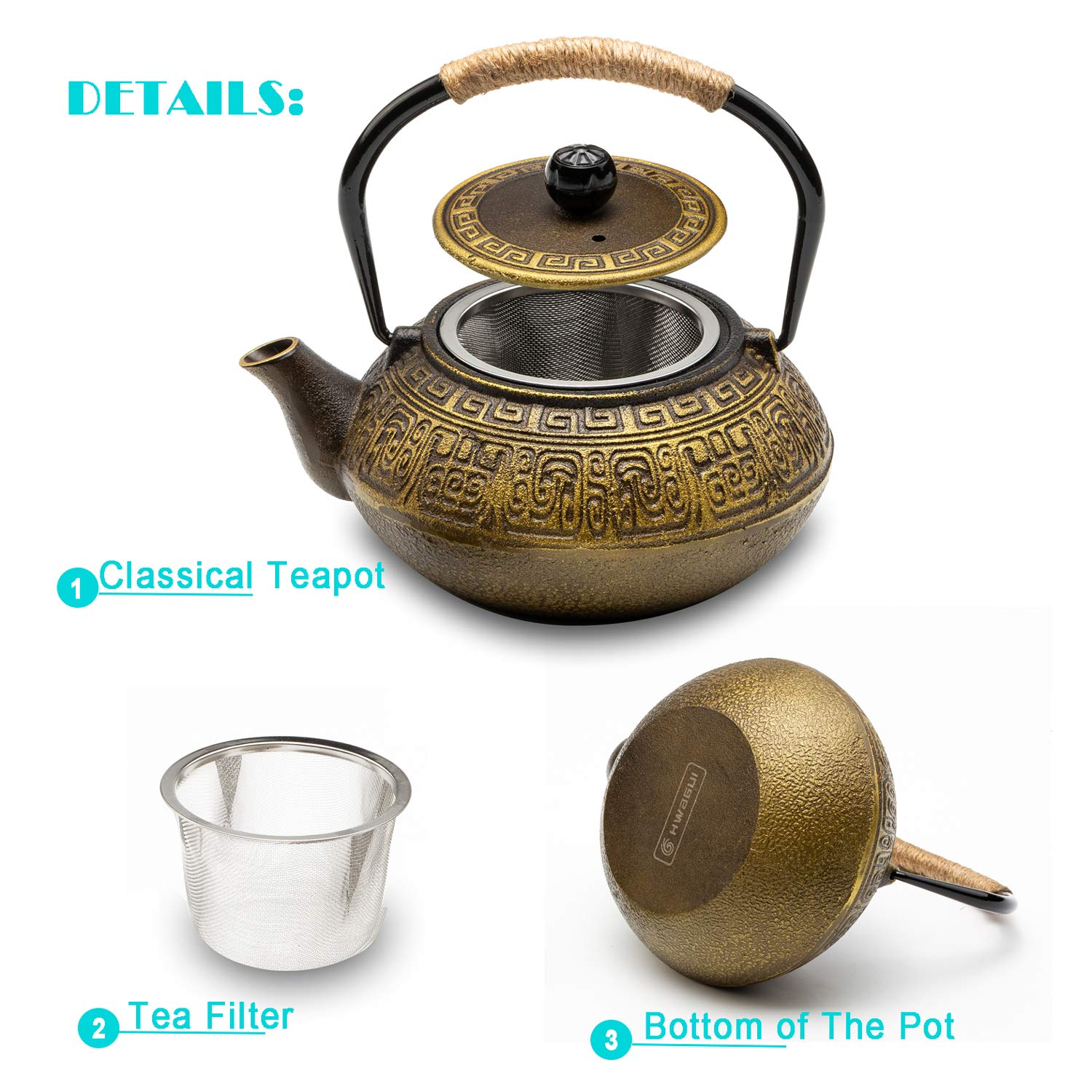 Buy HwaGuiCast Iron Tea Pots with Filter Golden Teapots with Stainless
