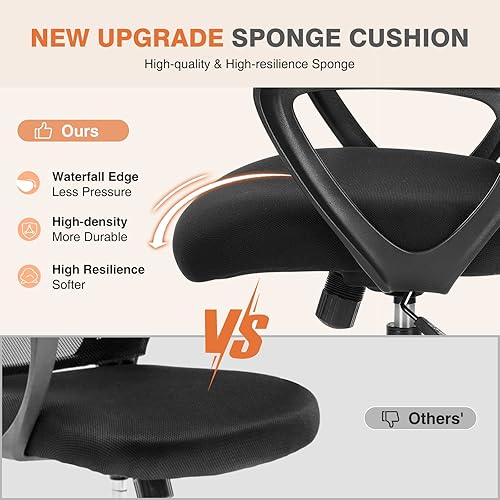 Miniatura 3 de Sweetcrispy Silla ejecutiva de oficina en casa con diseño ergonómico, malla giratoria de espalda media, soporte lumbar cómodo, brazos cómodos para