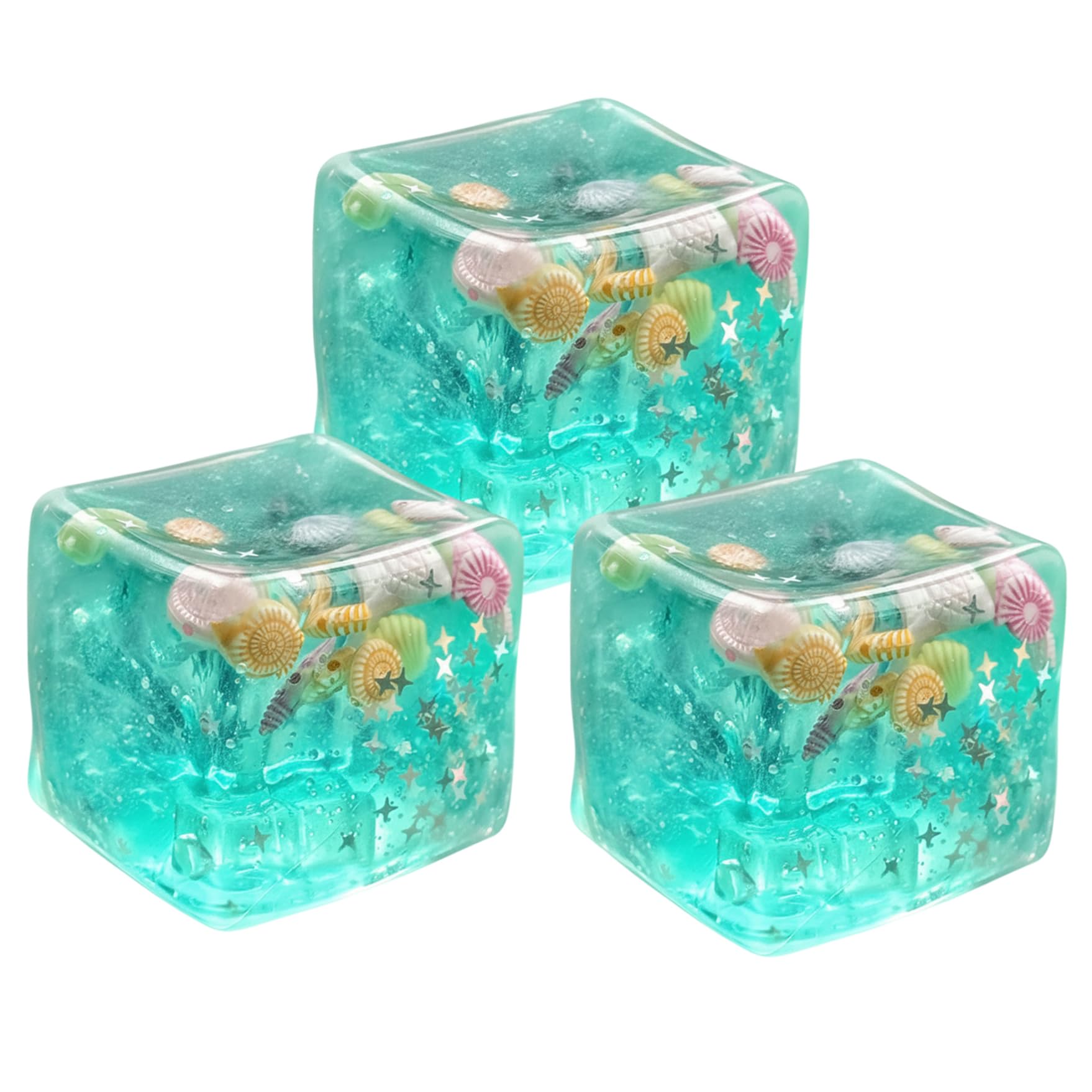 Ameble 3 Pack Ice Cube Fidget Sensory Squish Toys with 3D & Star Design Slow Rising Squeeze Toy for Desk Decor and Stress Relief Toys for Adults Kids