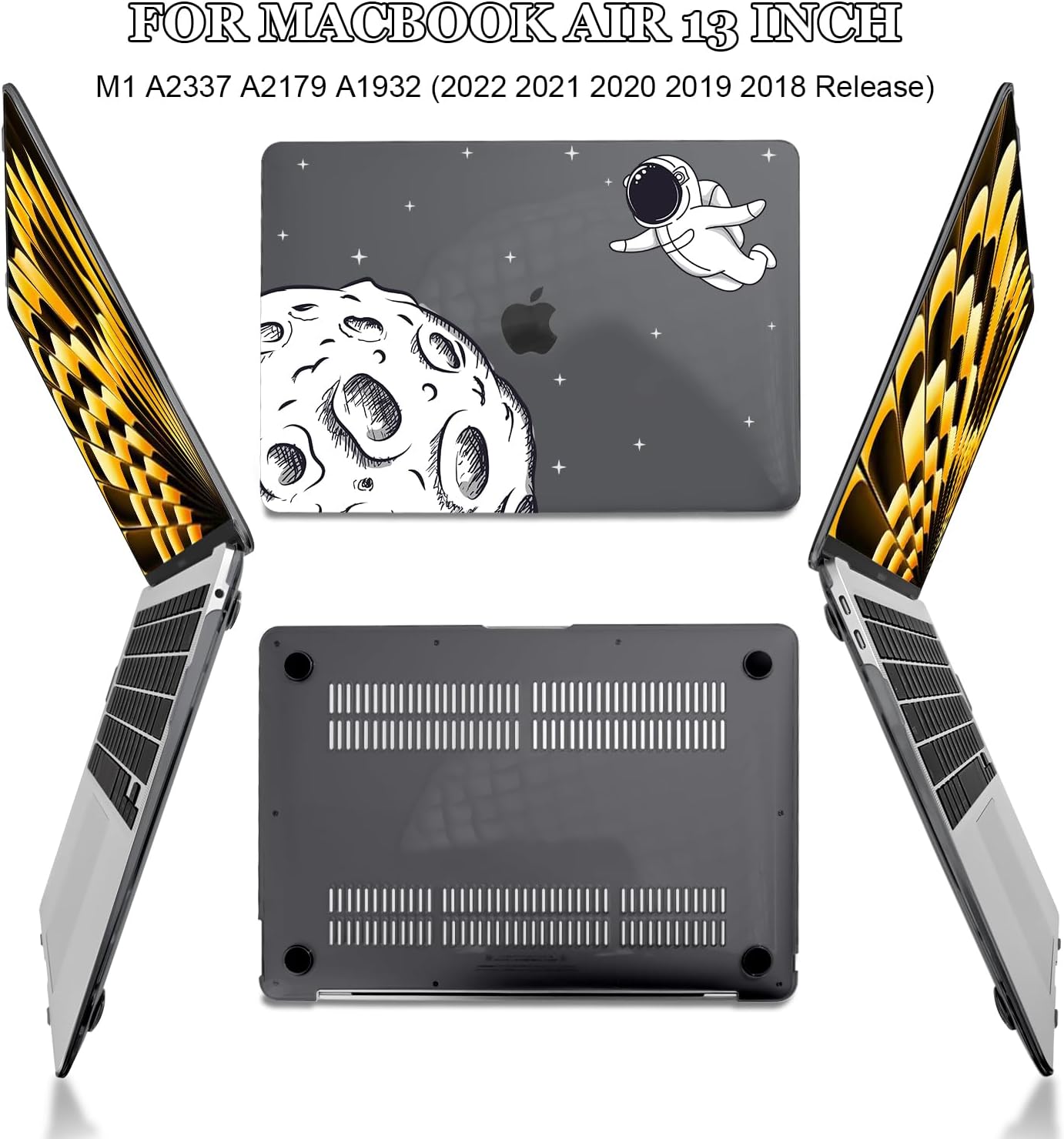 Compatible with MacBook Air 13 inch Case 2021 2020 2019 2018 Release M1 Chip A2337 A2179 A1932 Retina Display, Printed Pattern Plastic Hard Shell Case Keyboard Cover Screen Film, Astronaut