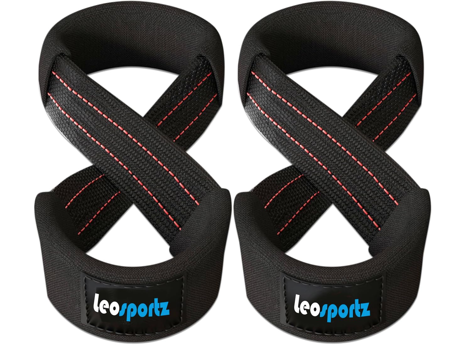 Leosportz Weight Lifting Straps - Deadlift Straps with Handle | Anti Resistance Gym Workout Straps for Dummbbel Deallift Rods | Soft Padded Handles for Powerlifting (Black)