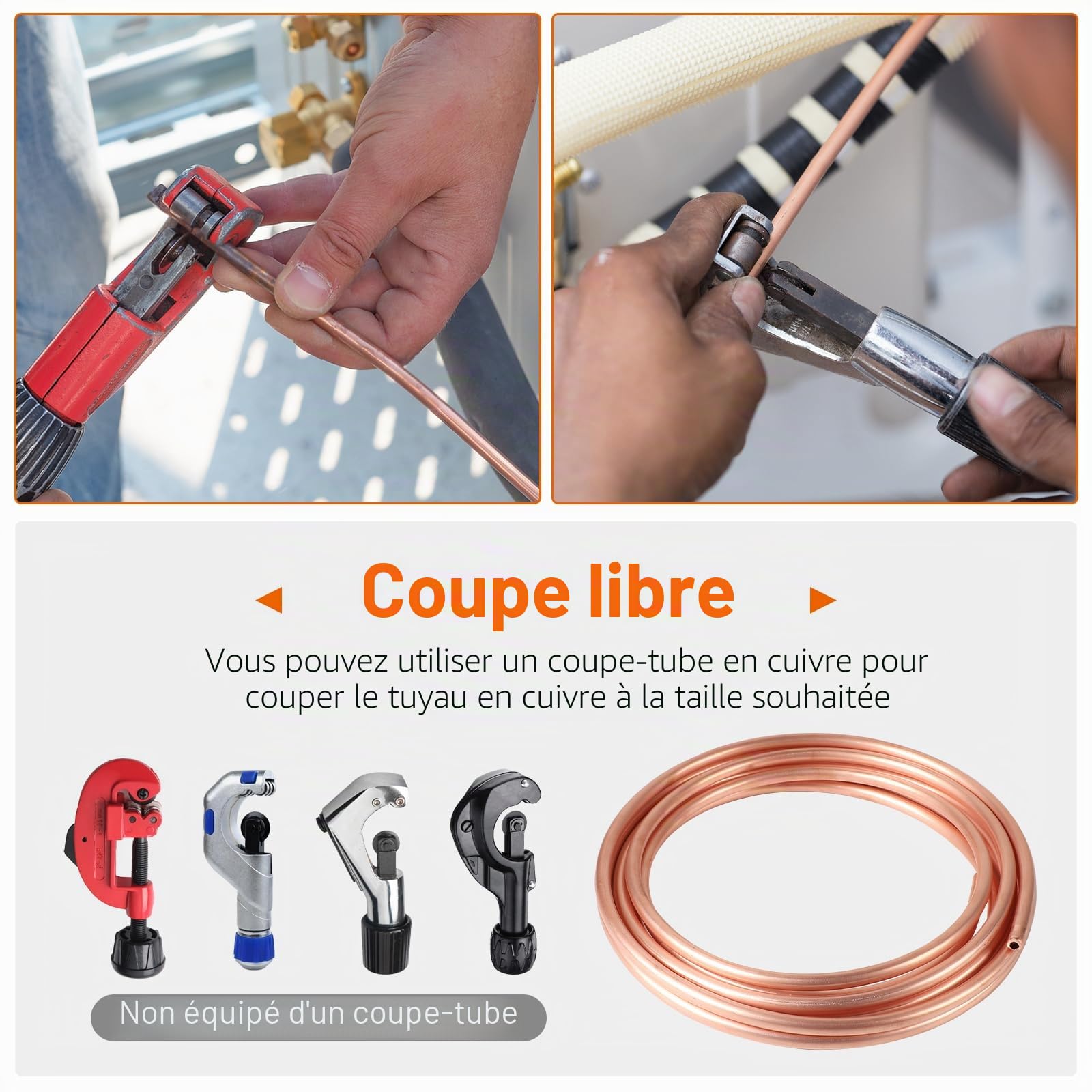 Tube rond en cuivre souple - Longueur : 5 m - Diamètre : 8 mm - Épaisseur : 1 mm - Pour générateurs, rails, appareils de commutation