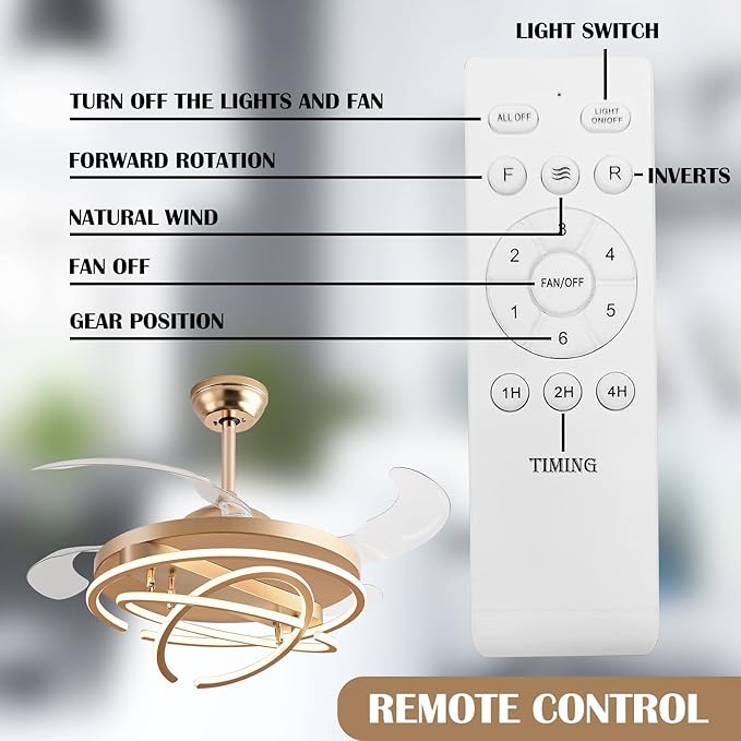 Ventilador de Techo 42" con Luz LED, Control Remoto, 6 Veloc miniatura 4