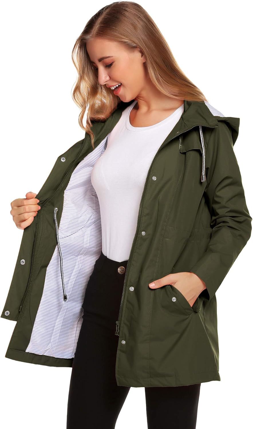 ZHENWEI Womens Lightweight Hooded Waterproof Active Outdoor Rain Jacket S-XXL - Image 2