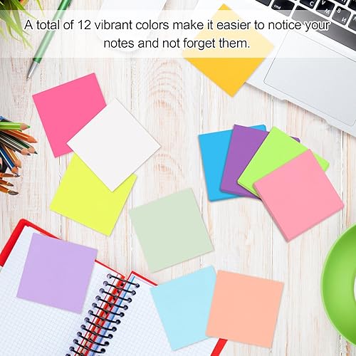 Miniatura 4 de Paquete de 12 notas adhesivas, notas adhesivas coloridas de 3 x 3 pulgadas, 50 hojaslibro de colores brillantes, bloc de notas autoadhesivas, blocs