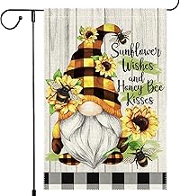 Spring Summer Buffalo Plaid Gnome garden flag Bee Sunflowers 12x18 inch Double Sided Small Burlap Home Outdoor Yard Lawn Patio Flags Decorations