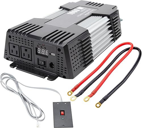 Miniatura 1 de Tienda Basics Inversor de corriente para automóvil de 1000 W de 12 V a 110 V para vehículos, gris, 13.81 x 7.44 x 3.07 pulgadas