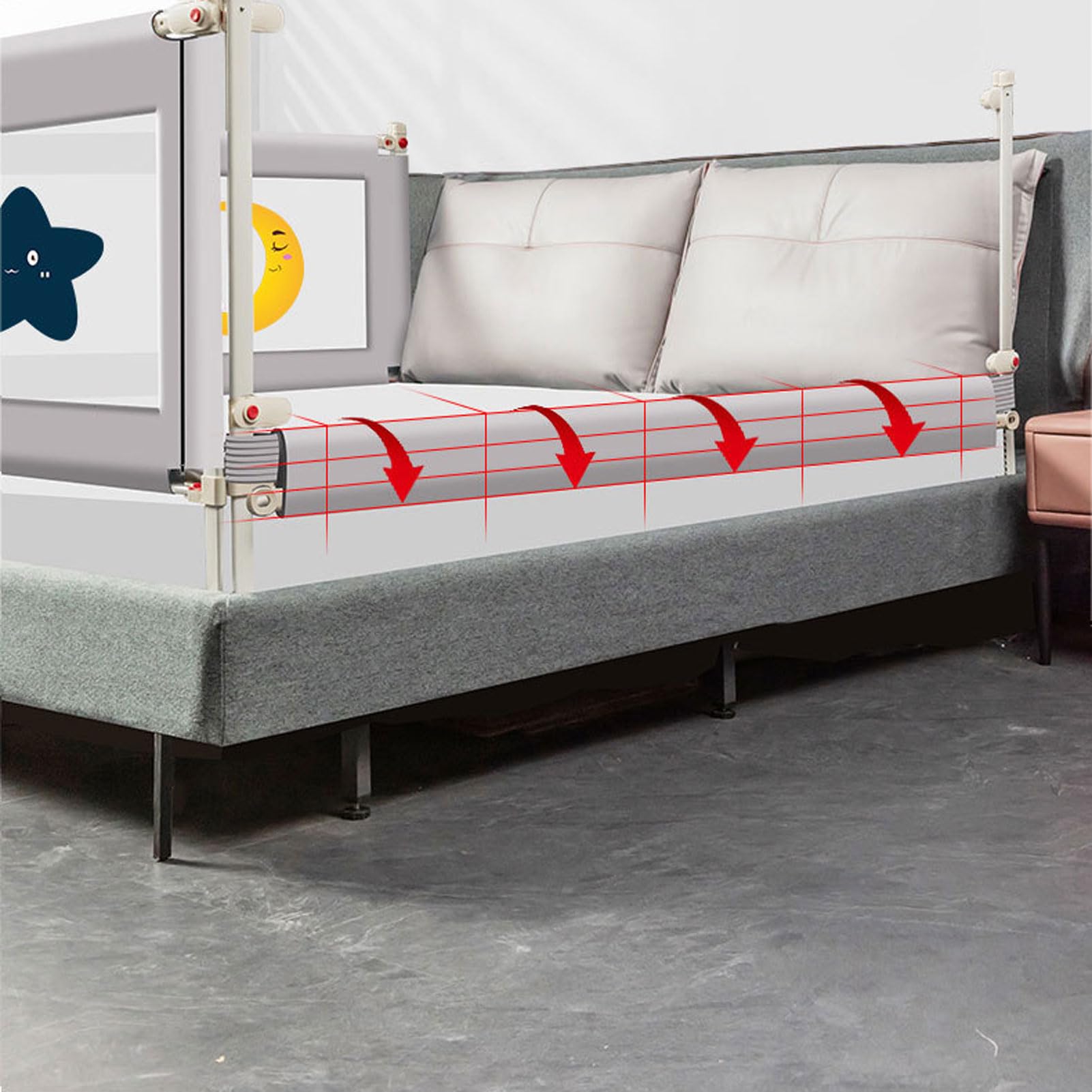 HUHJYUGE Bed Rail, Barandilla de Cama para Niños, Barrera de Seguridad para Cama Bebé, Protección Anticaídas, Doble Cierre de Seguridad/Ajustable en Altura Barrera Cama (C 2.2m)
