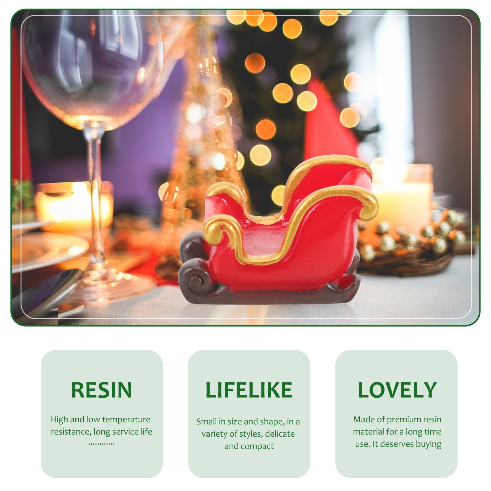 VILLCASE Mini Christmas Sleigh Ornament, Red Santa Sleigh Decorations - Image 4