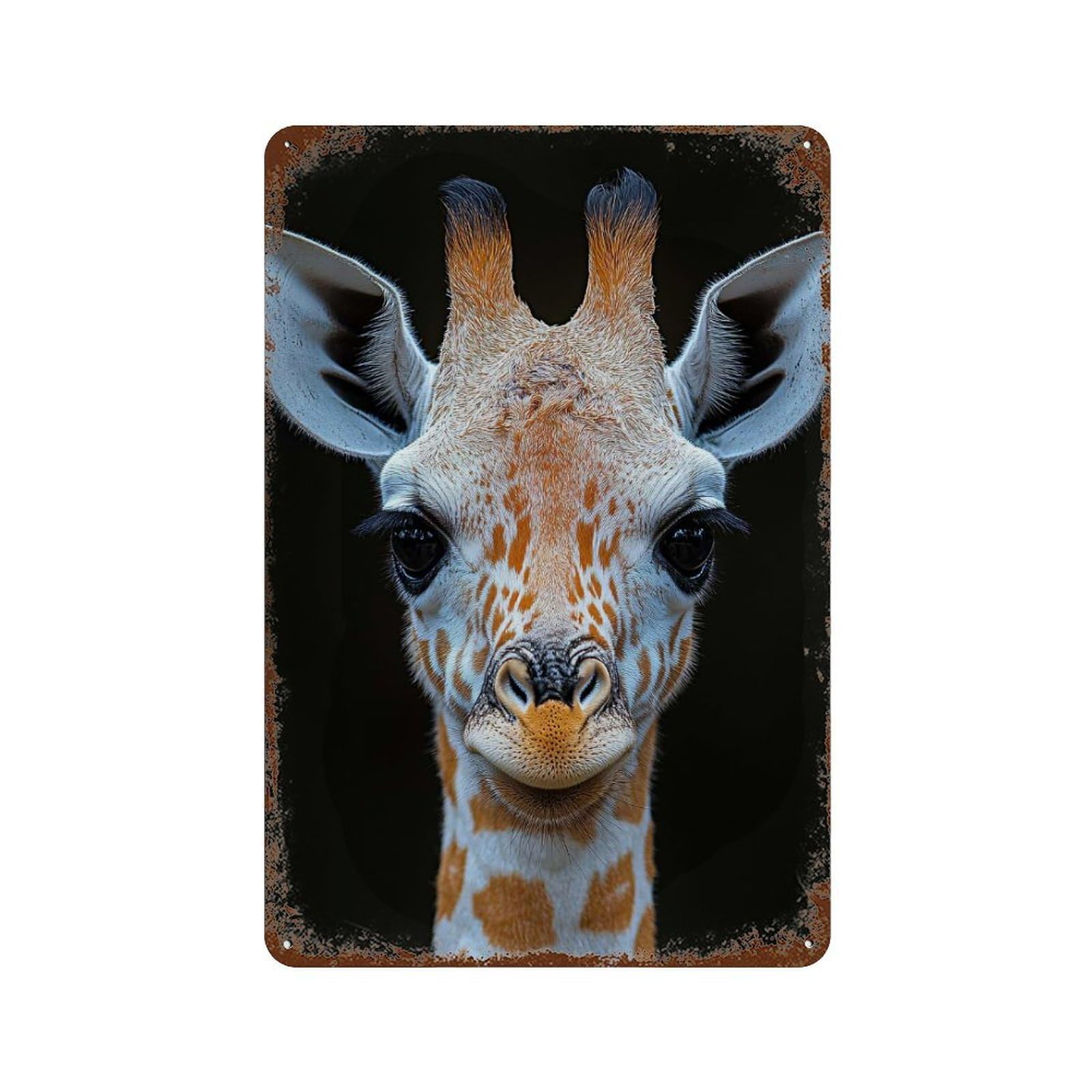 Close-up Portrait of A Young Giraffe 11.8"x7.9" Distressed Metal Wall Sign, Industrial Home Decor for Patio, Garden Room And Bar Decor