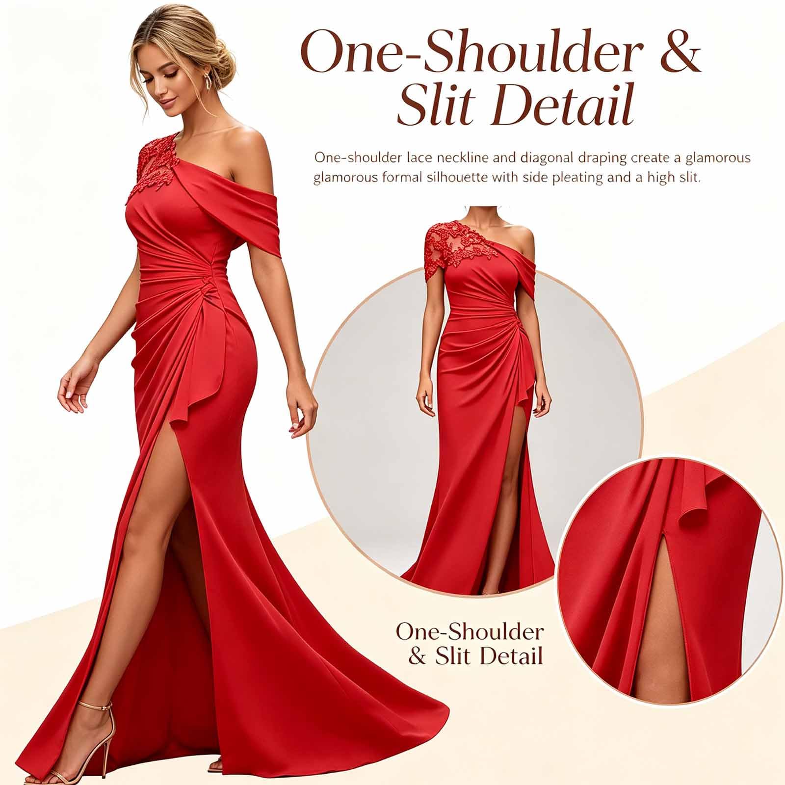 Sera Donna Vestito Sera Asimmetrico Chiffon Pizzo Lungo Matrimonio