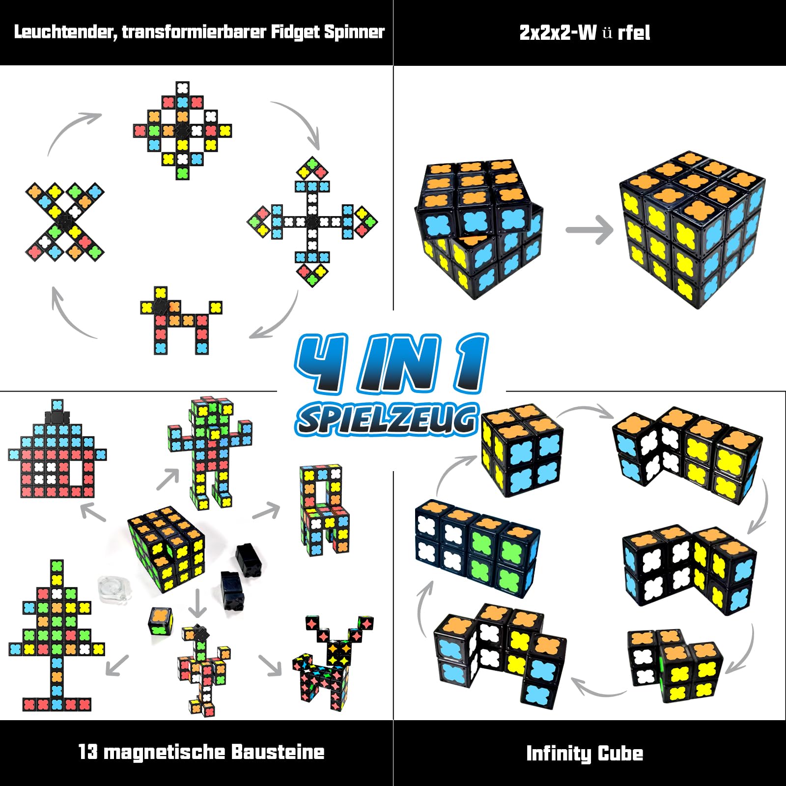 Magnetische Fidget Toys Kinder Teen Erwachsene, Fidget Spinner mit 36 im Dunkeln Leuchtenden Magnetische Bausteine, DIY Kreative Magnete Spielzeug Geschenke für Adhs, STEM Kinder Sensorik Spielzeug