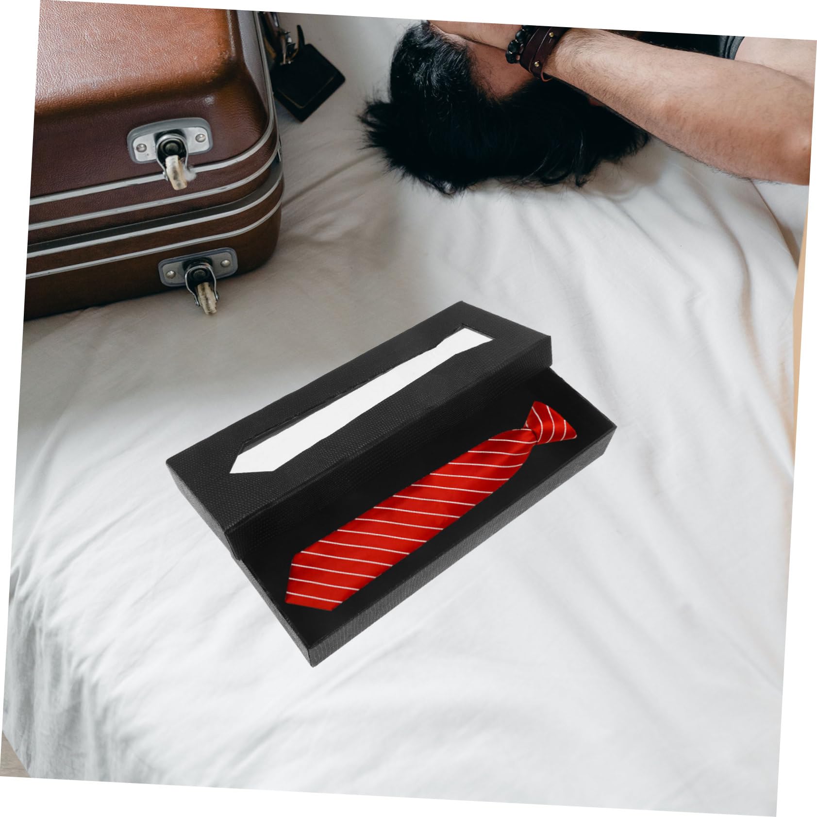 FOMIYES Snakeskin Tie Storage Box Stylish Travel Tie Case for Men Durable Paperboard Organizer for Neckties present Packaging Occasion
