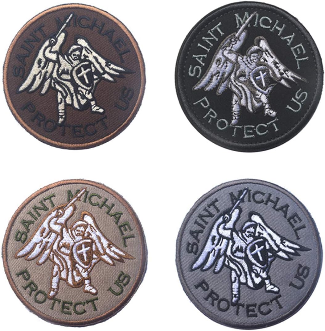 Guardian Angel St. Michael Protection Embroidery Tactical Military Patches Badges Stickers Hook Loop 4 PCS