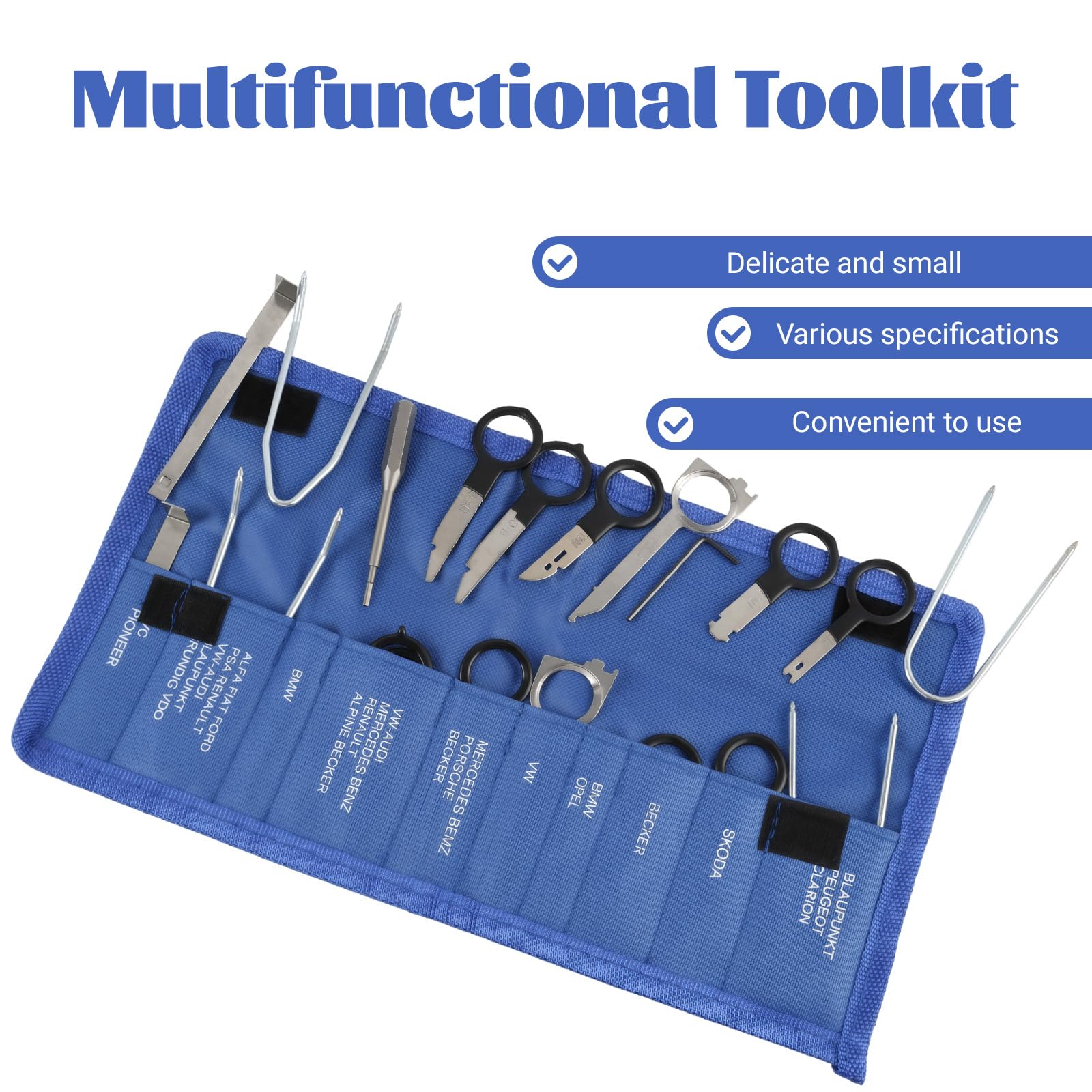 Kit de 20 Herramientas de Extracción de Radio Estéreo para Coche, Universal y Compatible con Mercedes, BMW, VW, Audi, Ford, Alfa Romeo, Fiat, Opel, Peugeot, Más Marcas