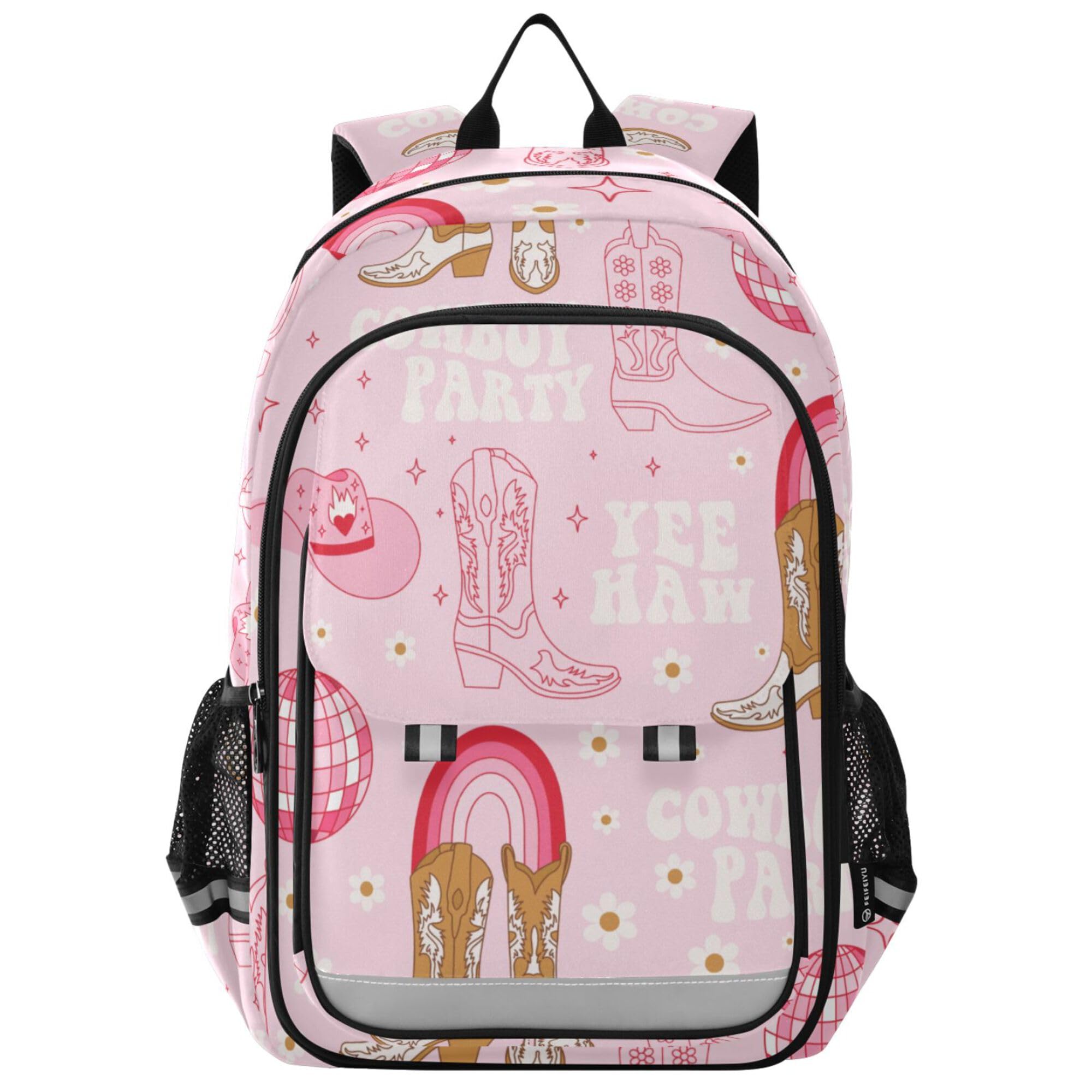 Fisyme Western Cowgirl Boots Pink School Backpack Laptop Backpack Bags Bookbag Travel Casual Computer Notebooks Daypack
