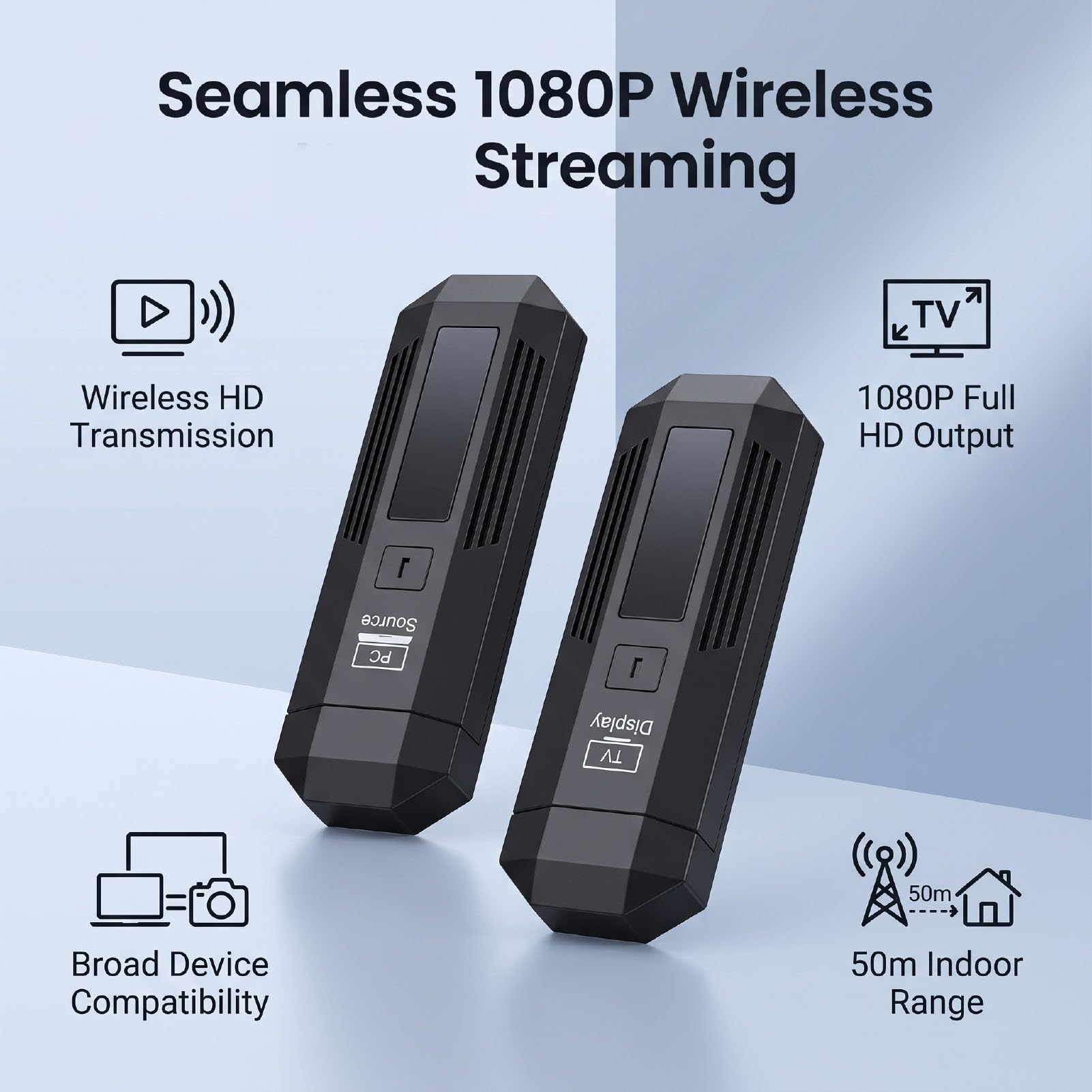 Annadue Ricevitore Trasmettitore Video Wireless Interfaccia Multimediale | Materiale ABS, Doppia Banda 2.4G/5.8G, Plug and Play per Laptop, TV Box, Proiettore