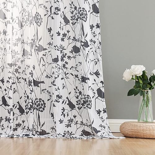 Miniatura 3 de UGOUTRY Cortinas traslúcidas decorativas de 84 pulgadas de ancho para sala de estar, filtrado de luz, protección de privacidad, estampado de