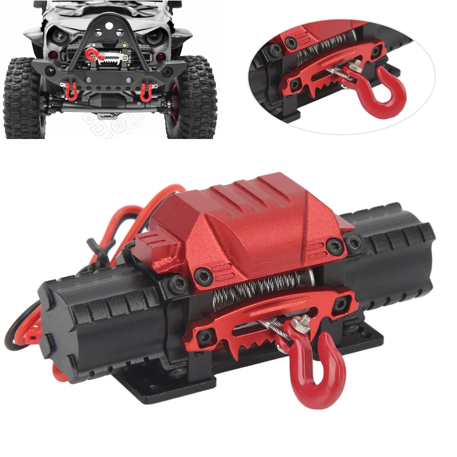RC Auto Winch, Doppelmotor Seilwinde mit 10kg Zugkraft für RC Auto - Aluminium Konstruktion kompatibel mit Crawler und Geländewagen (Schwarz)