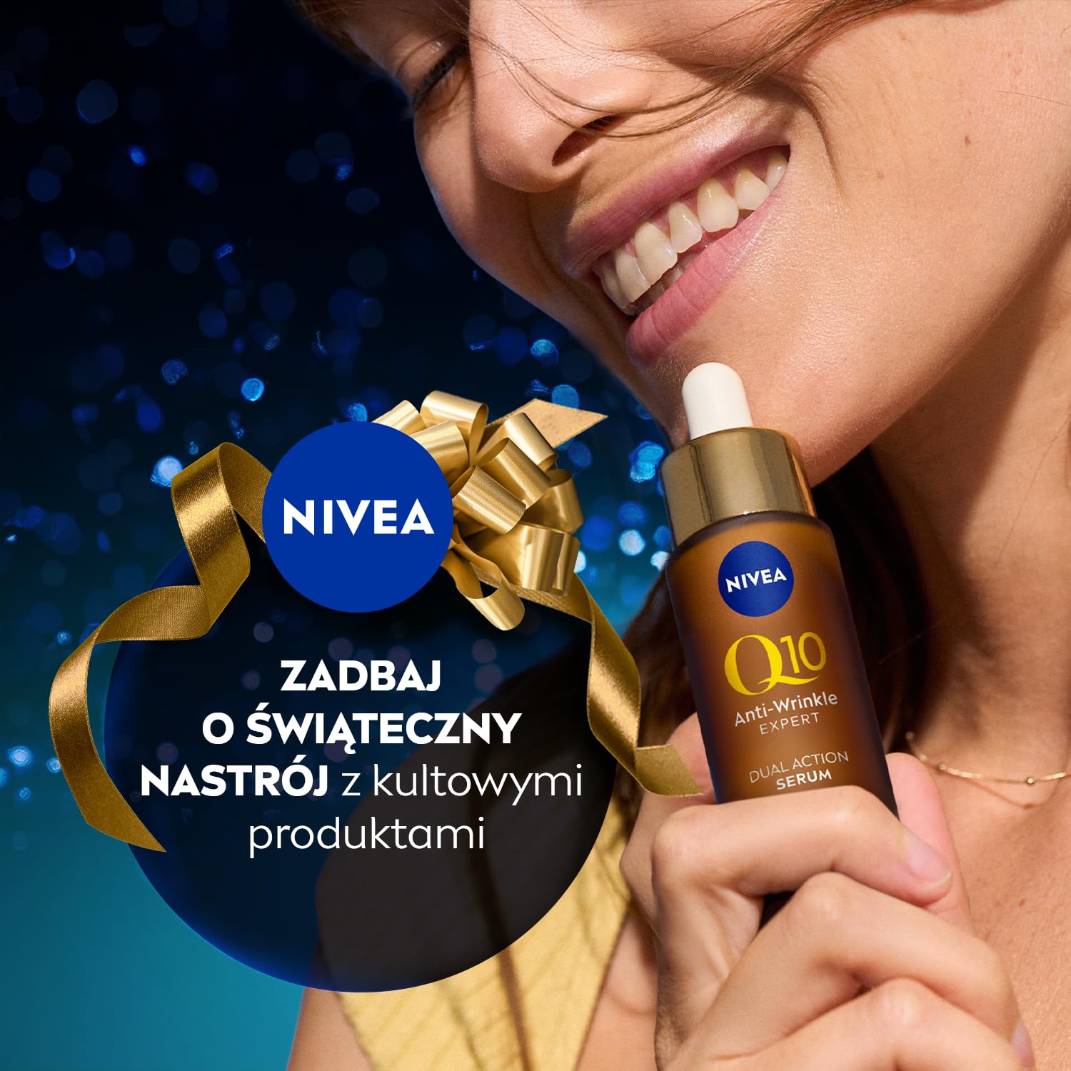 NIVEA Q10 Elegance Świąteczny prezent - Zestaw kosmetyków dla kobiet do twarzy: serum i krem Q10 + kosmetyczka GRATIS
