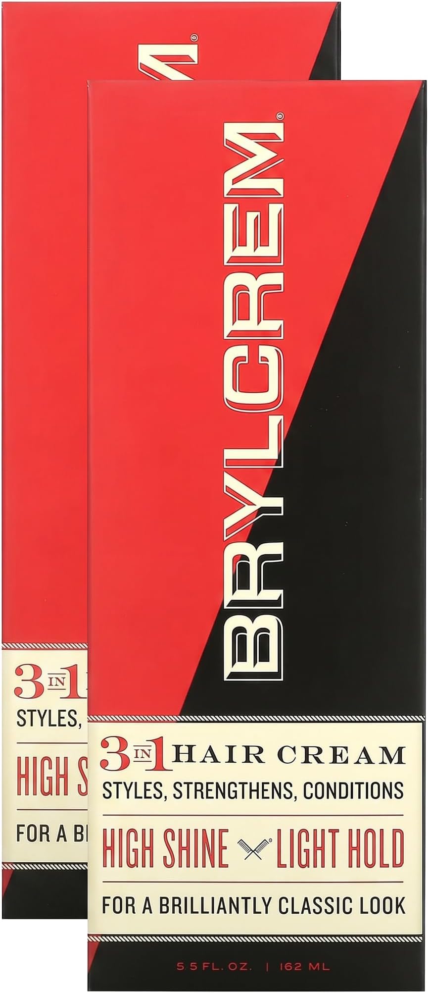 Brylcreem 3-in-1 Original High Shine Men's Hair Cream for Styling, Strengthening, and Conditioning, Alcohol-Free, 5.5 Ounce (Pack of 2)