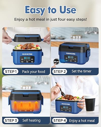 Miniatura 6 de Fiambrera eléctrica inalámbrica para adultos, hombres y mujeres, calentador de alimentos autocalentable recargable con contenedor SS de 1.2 L,