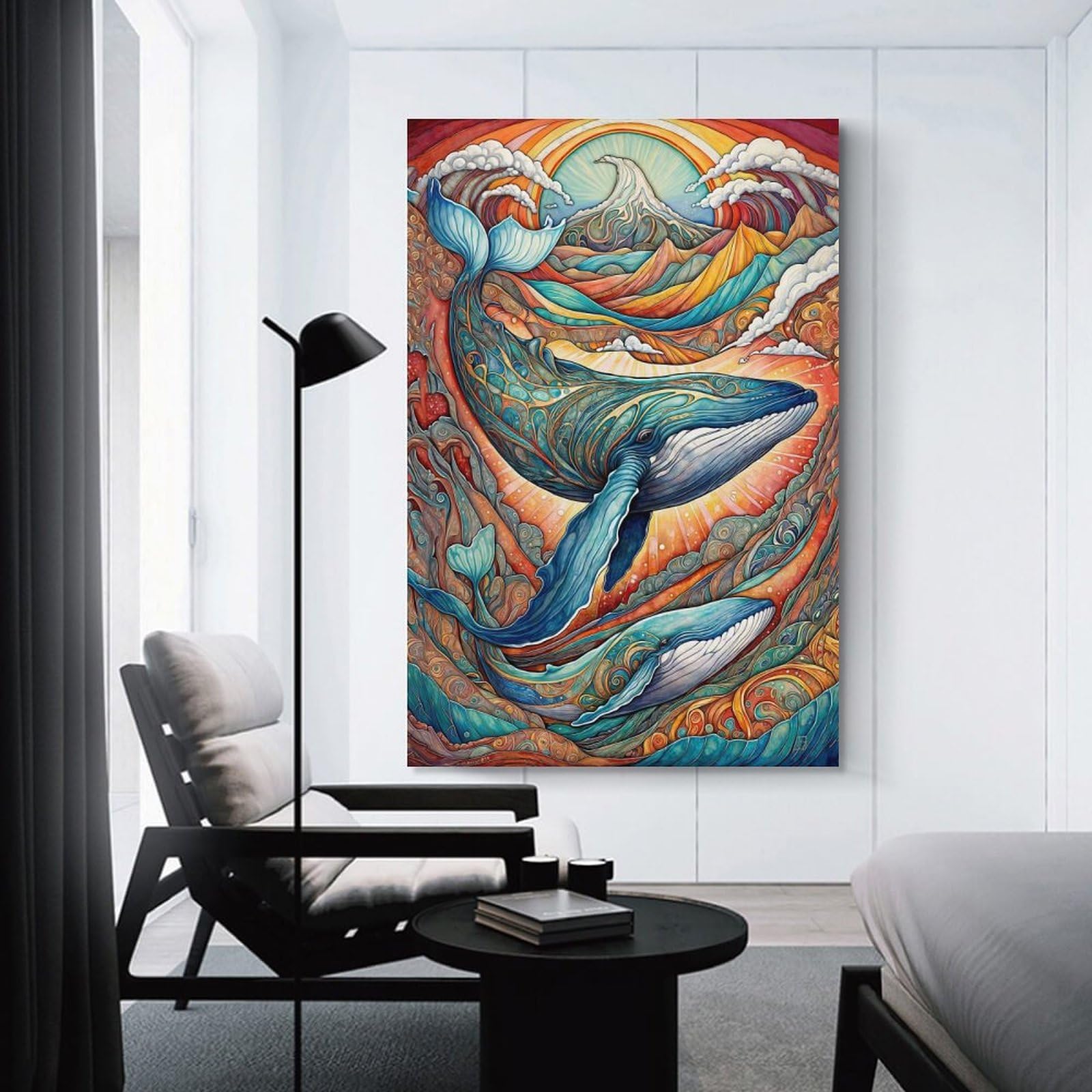 Junmoney Unframe-Style-6 Whale Journey Room Decor Wall Art 24X36inch(60X90cm), For Entrance Walls, Hall Decor Or Foyers, A Neat Decor Update For Hallways