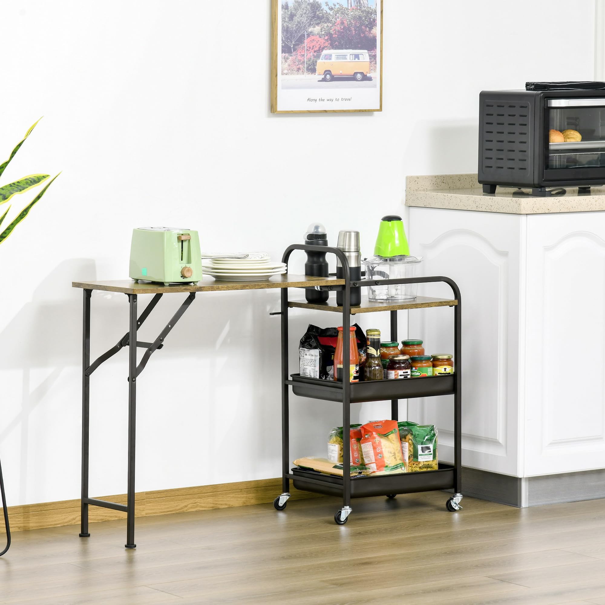 HOMCOM Carro de Cocina con Ruedas 118x36,5x82 cm Marrón Rústico Multiusos