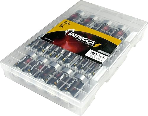 Impecca - Pilas alcalinas AA-20 AAA-8 C-5 D-5 9 Volt-2 con caja de almacenamiento de batería dura  39 baterías paquete variado