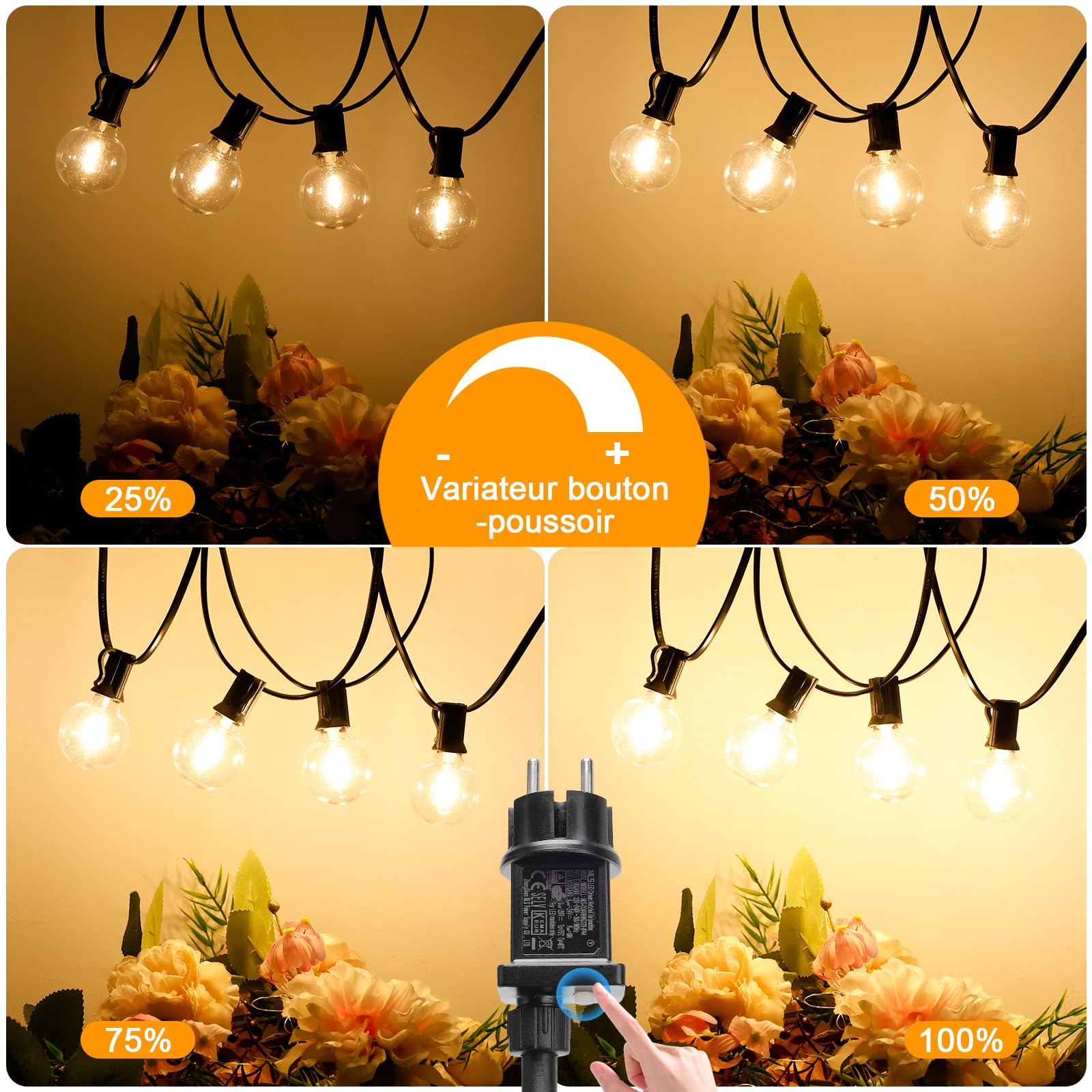 Guirlande Guinguette Exterieur 30M, 37+2 G40 LED Ampoules, Guirlande Lumineuse Exterieure IP44 Imperméable avec Prise, Connectable, Dimmable Temporisé - Blanc Chaud pour Jardin, Terrasse,Mariage