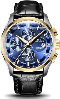 MASTOP Swiss Brands Men's Automatic Self-Wind Watch Stainless Steel with Brown Genuine Leather Band