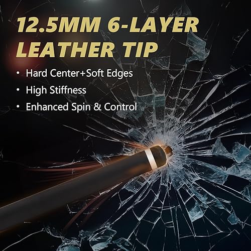 Miniatura 4 de Taco de piscina de fibra de carbono con puntas de 0.492 in, palo de piscina profesional para adultos de baja desviación, eje cónico PRO de carbono