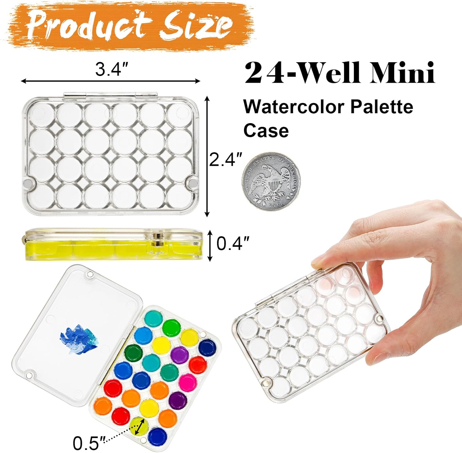 4 Pack Paint Saver Palette Box, 24-Well Mini Watercolor Palette Case, Airtight Stay Wet Painting Palettes Tray with Lid, Portable Plastic Paint Container for Artist Storage Gouache Oil Paints