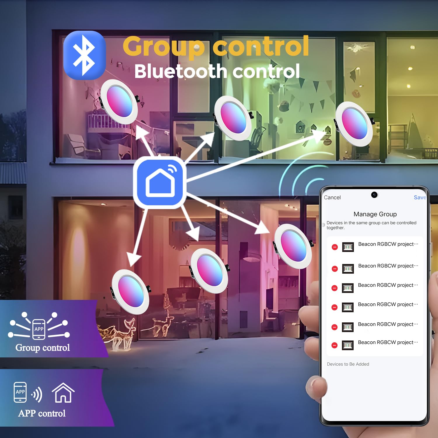 Downlight LED Techo Empotrable Inteligente 10W 230V, Colores RGB+blanco cálido Smart Foco Empotrable LED Techo Bluetooth, APP Control,Ф90-100mm, para cocina, Salón, 6 Pack